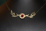 Bullet head deer antler necklace with siam (red) swarovski crystal