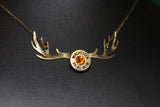 Bullet head deer antler necklace with tangerine swarovski crystal