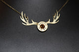 Bullet head deer antler necklace with smoked topaz swarovski crystal