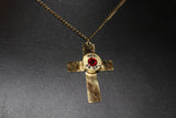 Bullet head cross necklace with siam (red) swarovski crystal