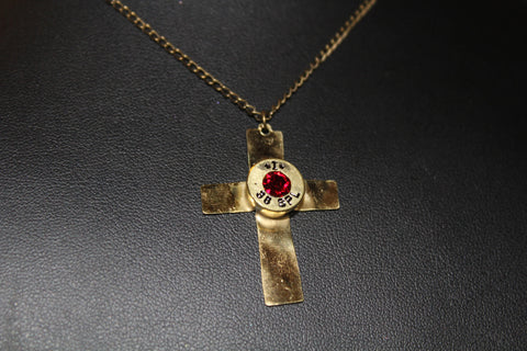 Bullet head cross necklace with siam (red) swarovski crystal