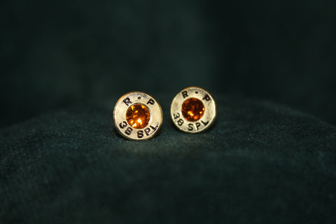 Bullet head earrings with hypoallergenic posts and tangerine swarovski crystals