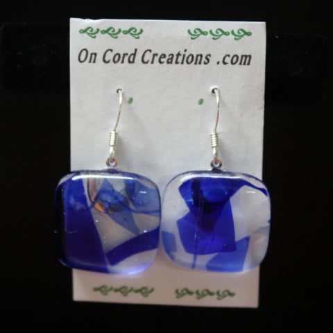 fused glass earrings blue and clear