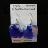fused glass dangle earrings blue and clear