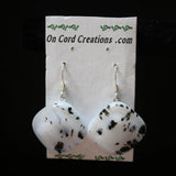 fused glass dangle earrings white with black specks